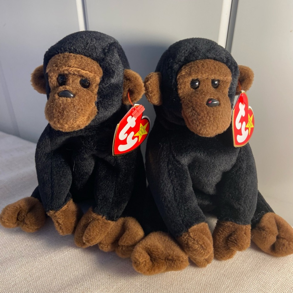 2 TY Beanie Babies Congo the Gorilla SET Lot black monkey chimp 90s vintage